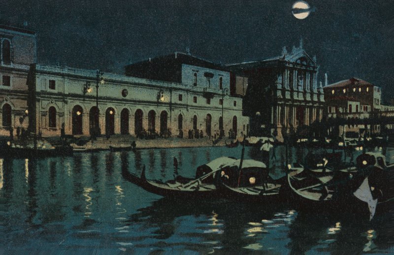 Benátky, Velký kanál (barevná litografie) od Italian School