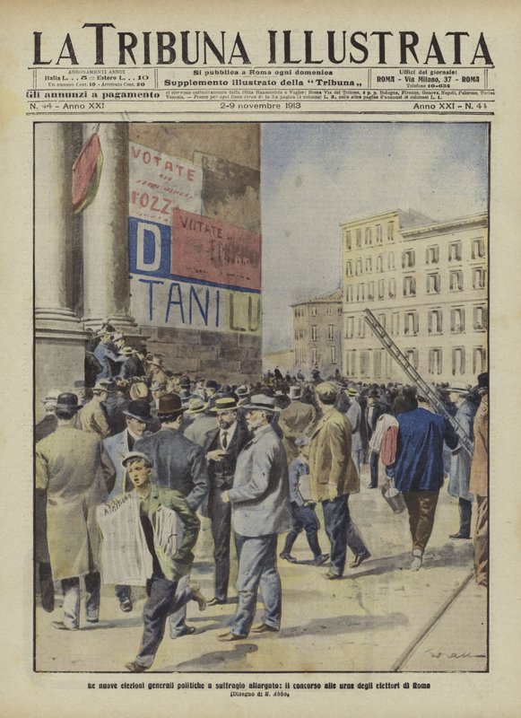 Voliči jdoucí k volebním urnám v italských parlamentních volbách v Římě (barevná litografie) od Italian School