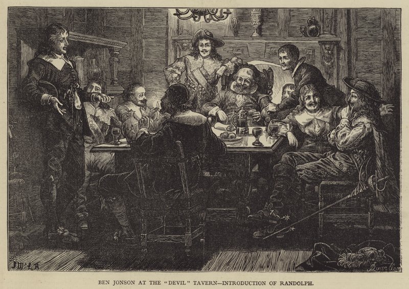 Ben Jonson v Devil Tavern, představení Randolpha od J.M.L. Ralston