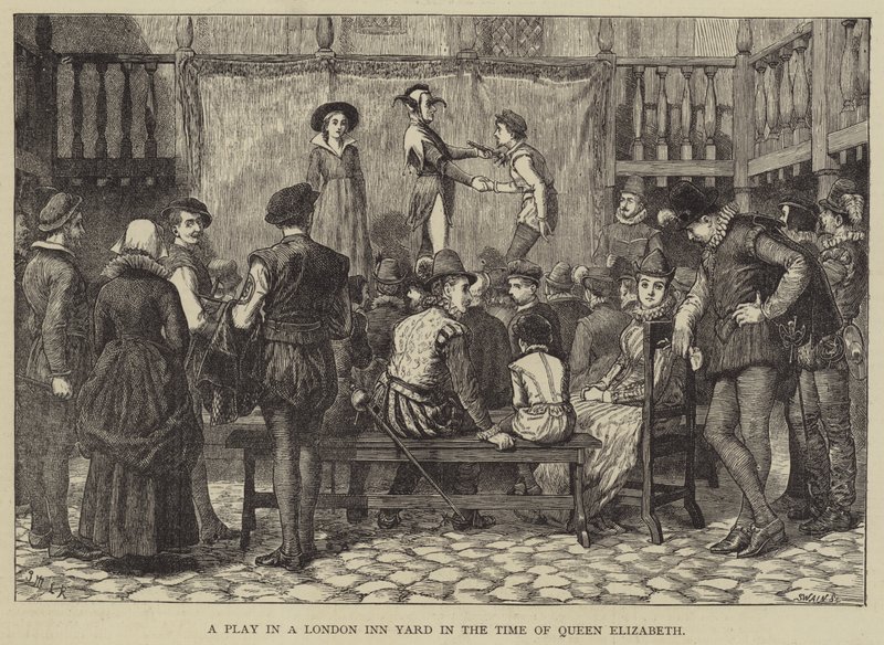 Hra v London Inn Yard v době královny Alžběty od J.M.L. Ralston