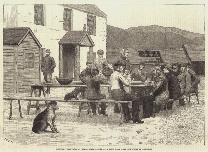 Skotští dobrovolníci doma po večeři na ovčí farmě poblíž Spittal of Glenshee od J.M.L. Ralston