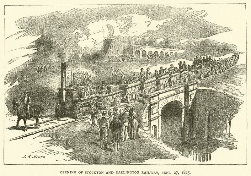 Otevření Stockton a Darlington Railway, 27. září 1825 (rytina) od J.R. Brown