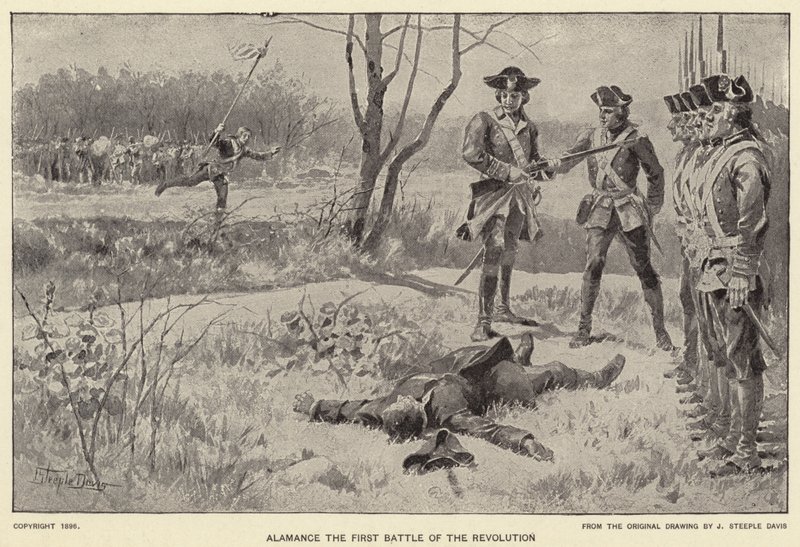 Alamance první bitva revoluce (litho) od J. (after) Steeple Davis