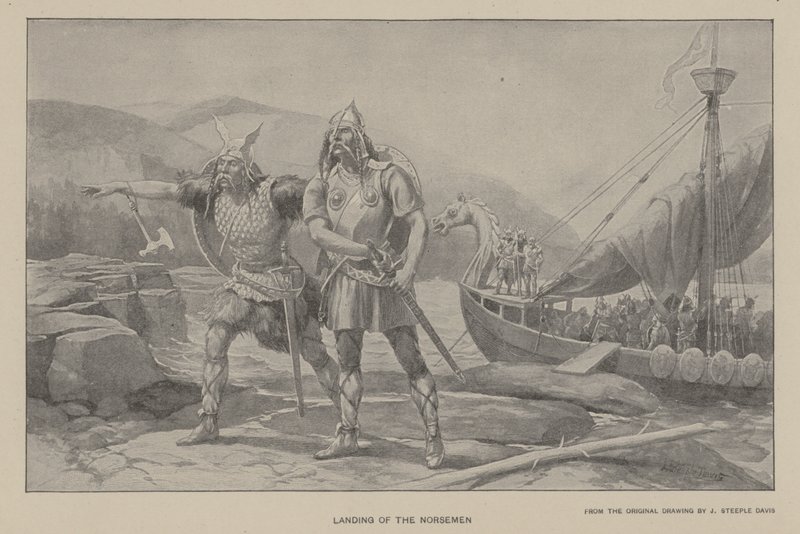 Přistání Norsemen (litho) od J. (after) Steeple Davis