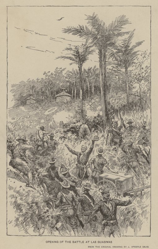 Zahájení bitvy u Las Guasimas (litho) od J. (after) Steeple Davis