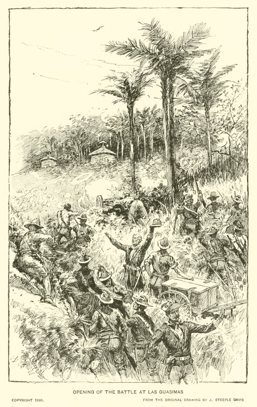 Zahájení bitvy u Las Guasimas (litho) od J. (after) Steeple Davis