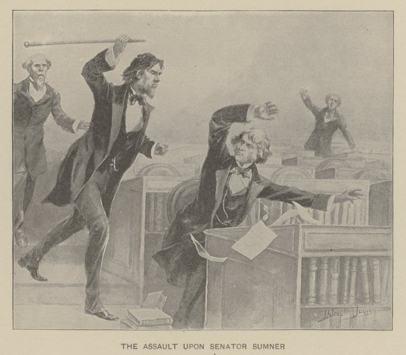 Útok na senátora Sumnera (litho) od J. (after) Steeple Davis