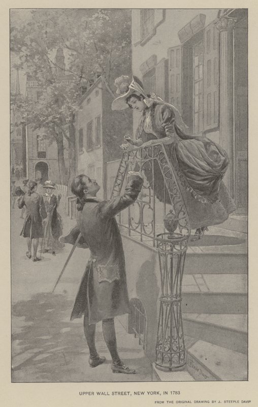 Upper Wall Street, New York, v roce 1783 (litho) od J. (after) Steeple Davis
