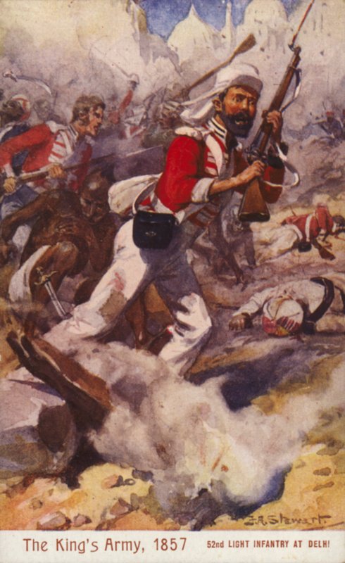 Britští vojáci 52. lehké pěchoty, obležení Dillí, indická vzpoura od J. A. Stewart