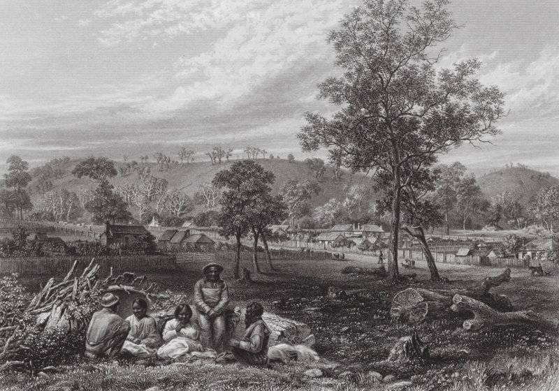 Austrálie: Mount Laura, Camperdown (rytina) od J. C. Armytage