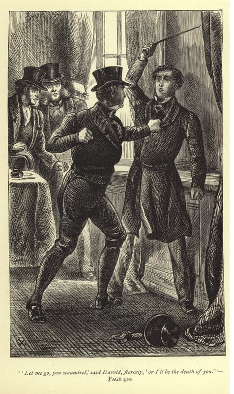 "Nech mě jít, ty darebáku," řekl Harold zuřivě, "nebo budu tvou smrtí." od J. Cooper