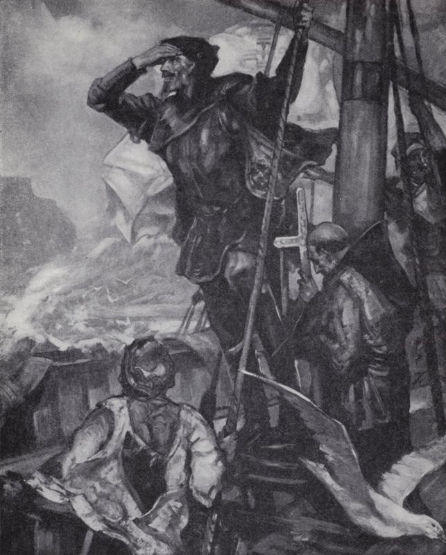 Portugalský cestovatel Vasco da Gama při své cestě do Indie pozoroval Mys Dobré naděje od J. H. Amschewitz