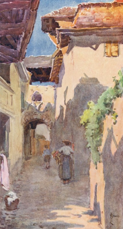 Ulice v Saint Saphorin (barevná litografie) od J. Hardwicke Lewis