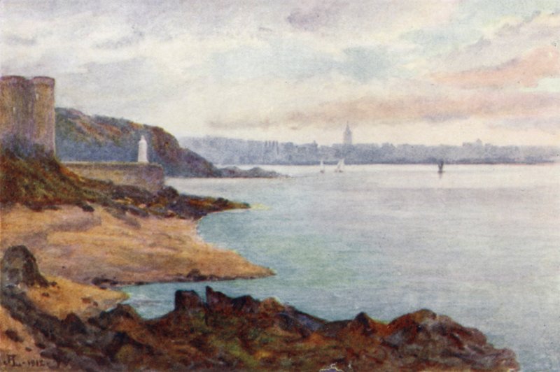 Mole des Noires a Dinard, z pláže St Malo (barevné lito) od J. Hardwicke Lewis