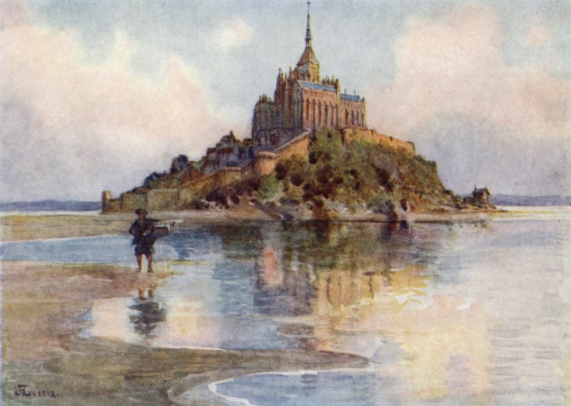 Mont St Michel z Tombelaine, večer (barevné lito) od J. Hardwicke Lewis