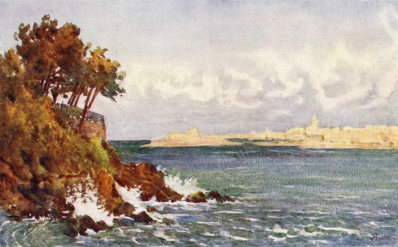 St Malo z pláže Priory, Dinard (barevné lito) od J. Hardwicke Lewis