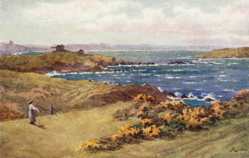 Golfové spoje mezi St Lunaire a St Briac, St Cast in the Distance (barevné lito) od J. Hardwicke Lewis