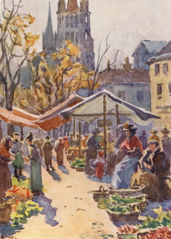 Tržiště, Lausanne (barevná litografie) od J. Hardwicke Lewis