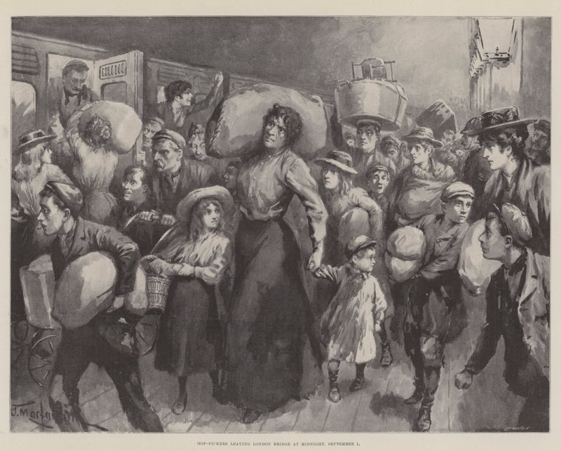 Hop-Pickers opouštějí London Bridge o půlnoci 1. září od J. Macfarlane