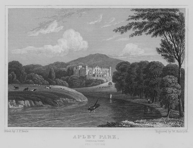Apley Park, General View, Shropshire (rytina) od John Preston Neale