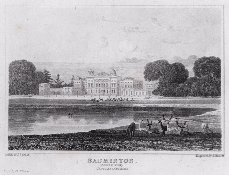 Badminton, General View, Gloucestershire (rytina) od John Preston Neale