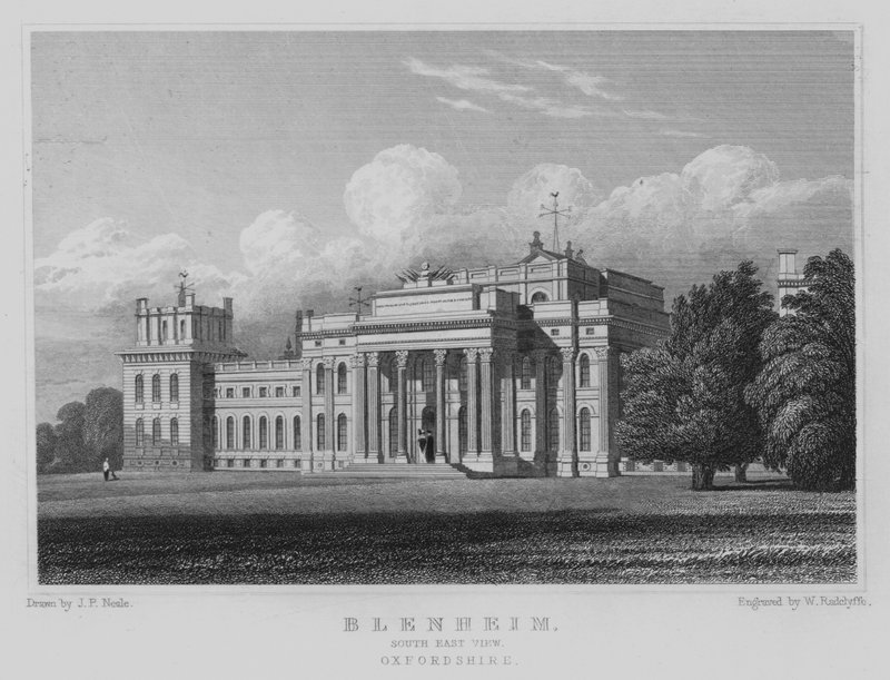 Blenheim, South East View, Oxfordshire (rytina) od John Preston Neale