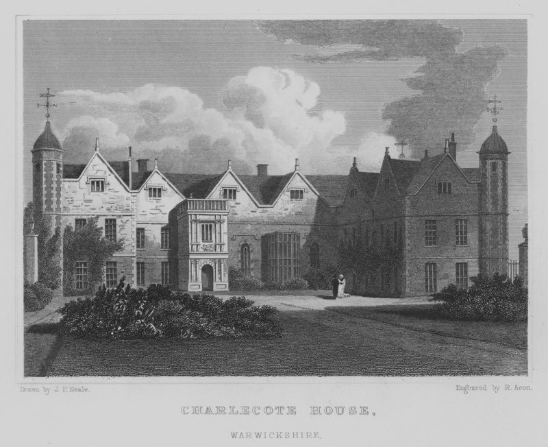 Charlecote House, Warwickshire (rytina) od John Preston Neale