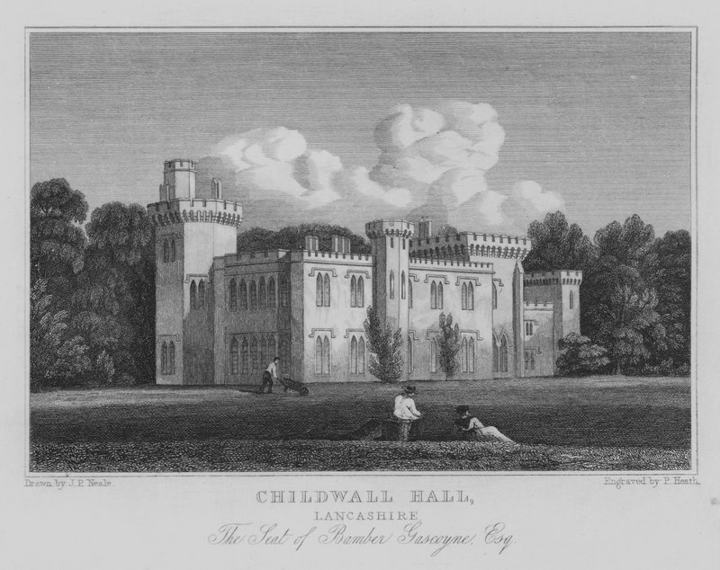 Childwall Hall, Lancashire, The Seat of Bamber Gascoyne, Esquire (rytina) od John Preston Neale