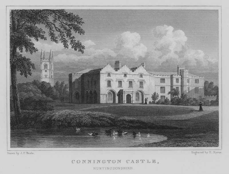 Connington Castle, Huntingdonshire (rytina) od John Preston Neale