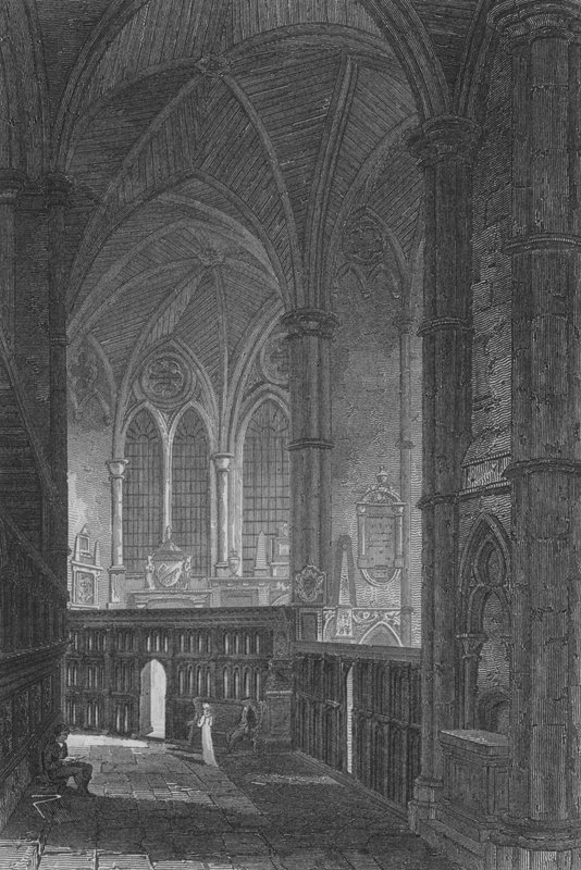 Vchod do jižní uličky, Westminster Abbey (rytina) od John Preston Neale