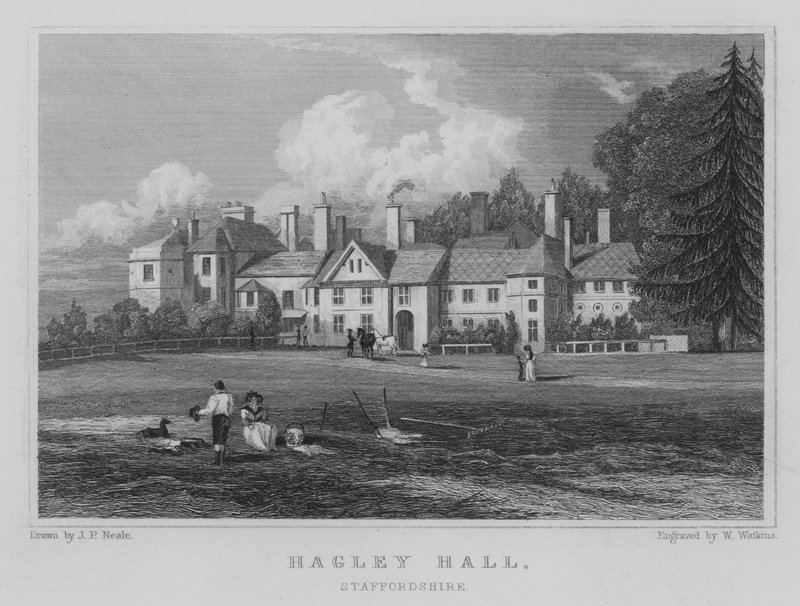 Hagley Hall, Staffordshire (rytina) od John Preston Neale