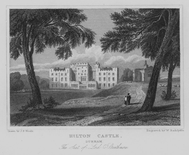 Hilton Castle, Durham, The Seat of Lord Strathmore (rytina) od John Preston Neale