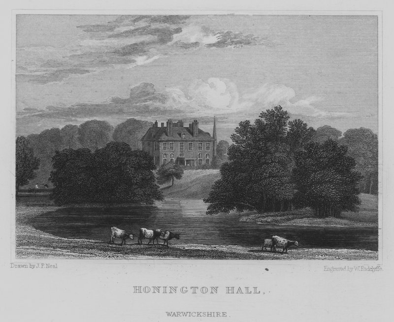 Honington Hall, Warwickshire (rytina) od John Preston Neale