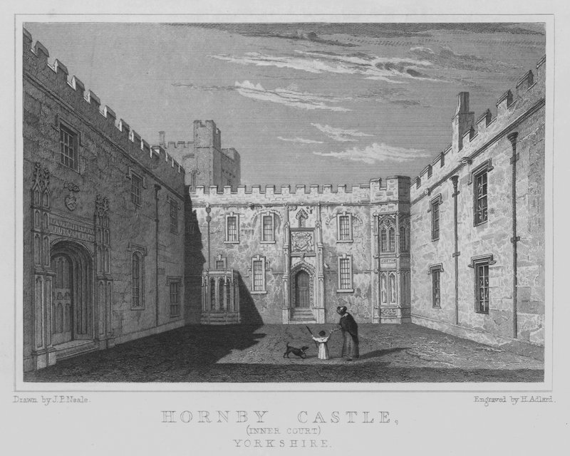 Hornby Castle, Inner Court, Yorkshire (rytina) od John Preston Neale