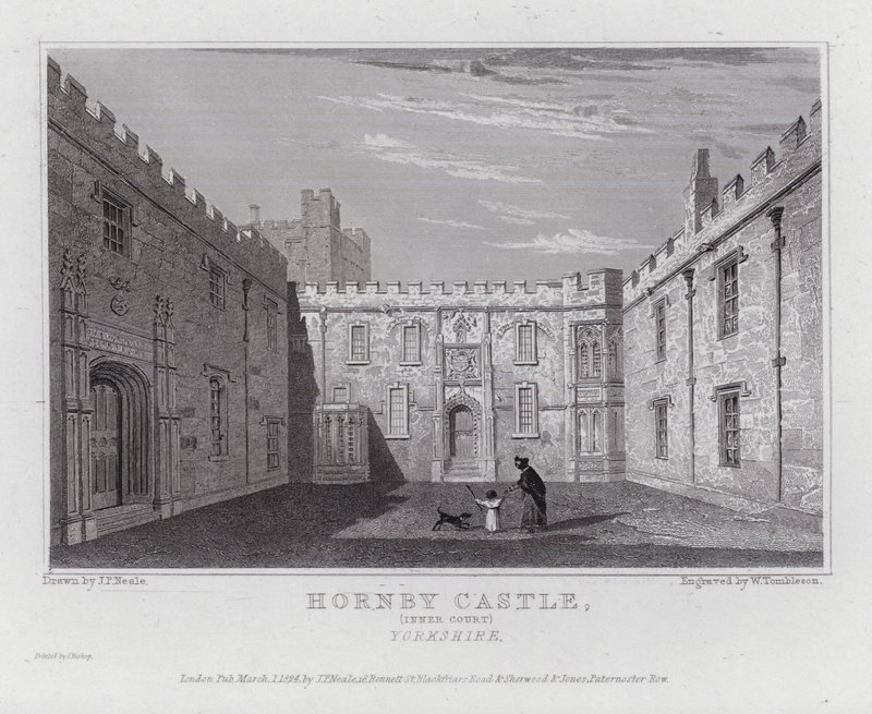 Hornby Castle, Inner Court, Yorkshire (rytina) od John Preston Neale