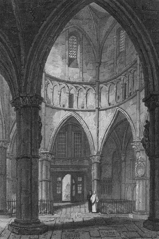 Interiér chrámového kostela (rytina) od John Preston Neale