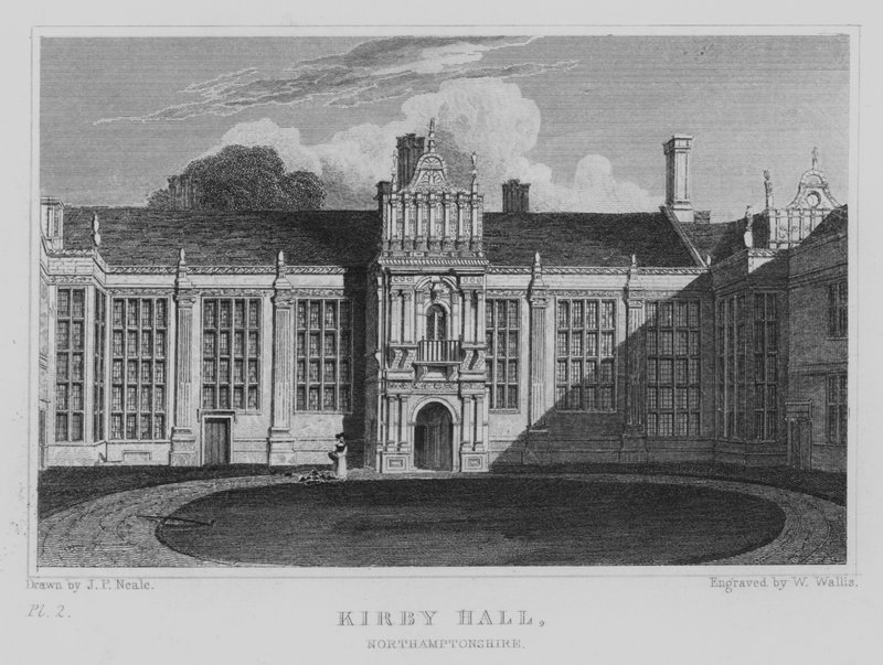 Kirby Hall, Northamptonshire (rytina) od John Preston Neale