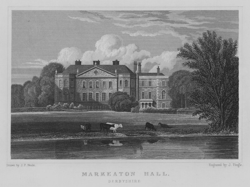 Markeaton Hall, Derbyshire (rytina) od John Preston Neale