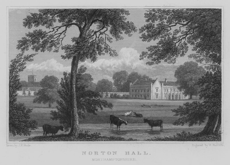 Norton Hall, Northamptonshire (rytina) od John Preston Neale