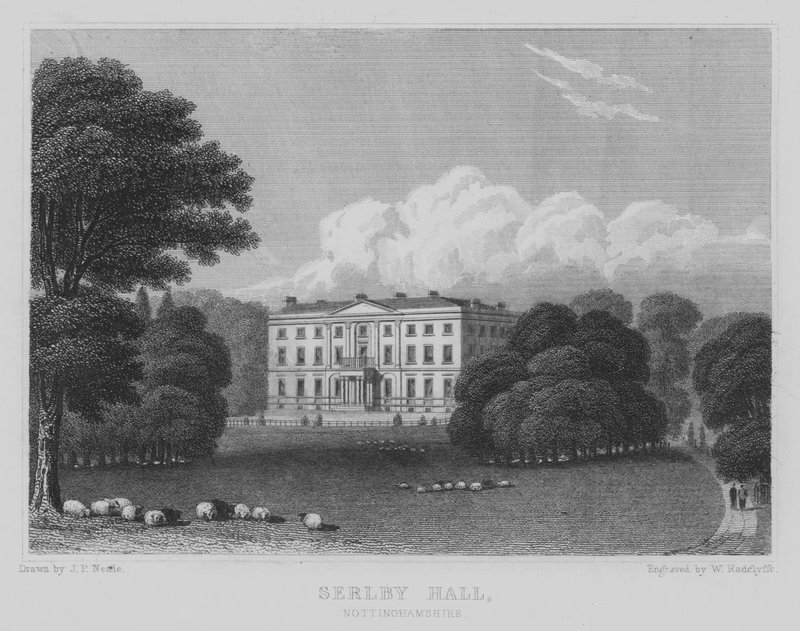 Serlby Hall, Nottinghamshire (rytina) od John Preston Neale