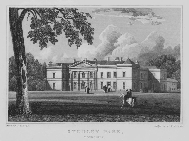 Studley Park, Yorkshire (rytina) od John Preston Neale