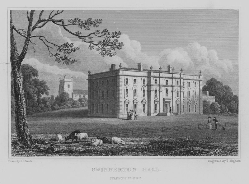Swinnerton Hall, Staffordshire (rytina) od John Preston Neale