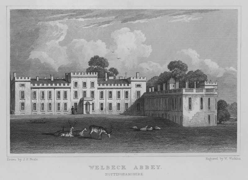 Welbeck Abbey, Nottinghamshire (rytina) od John Preston Neale