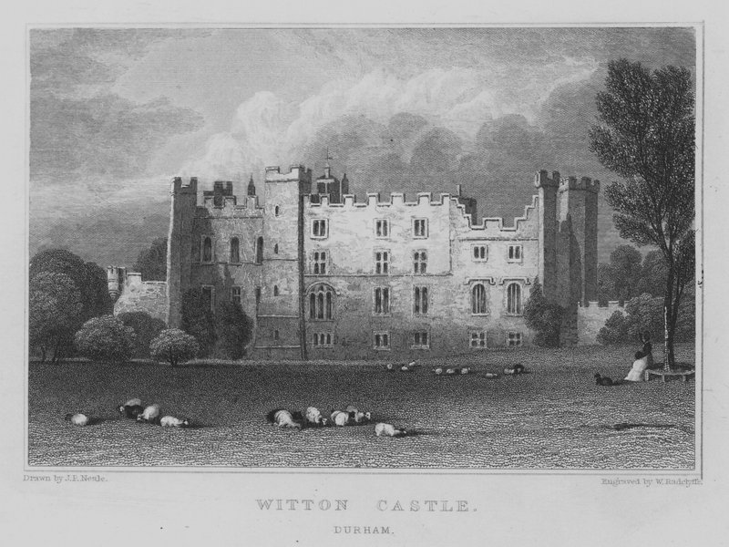 Witton Castle, Durham (rytina) od John Preston Neale