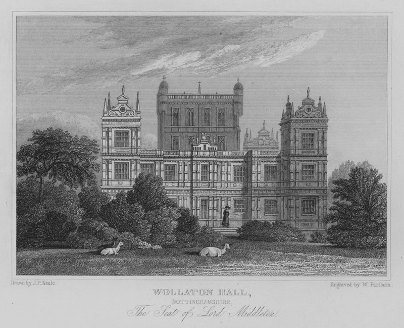 Wollaton Hall, Nottinghamshire, Sídlo lorda Middletona (rytina) od John Preston Neale