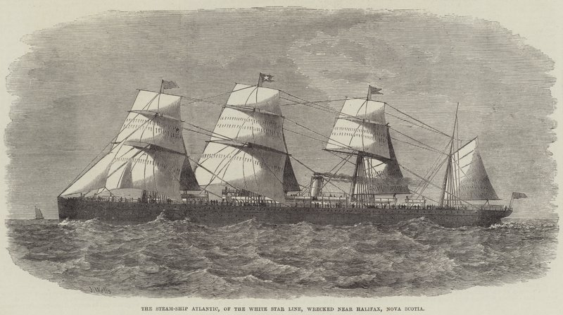 Parní loď Atlantic společnosti White Star Line ztroskotala poblíž Halifaxu v Novém Skotsku. od J. Wells