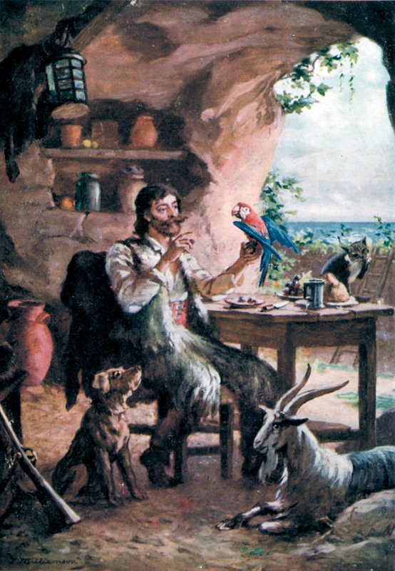 Robinson Crusoe (barevné lito) od J. Williamson