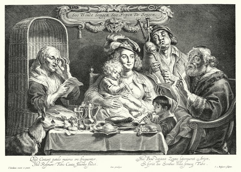 Rodinný koncert (rytina) od Jacob the Elder (after) Jordaens