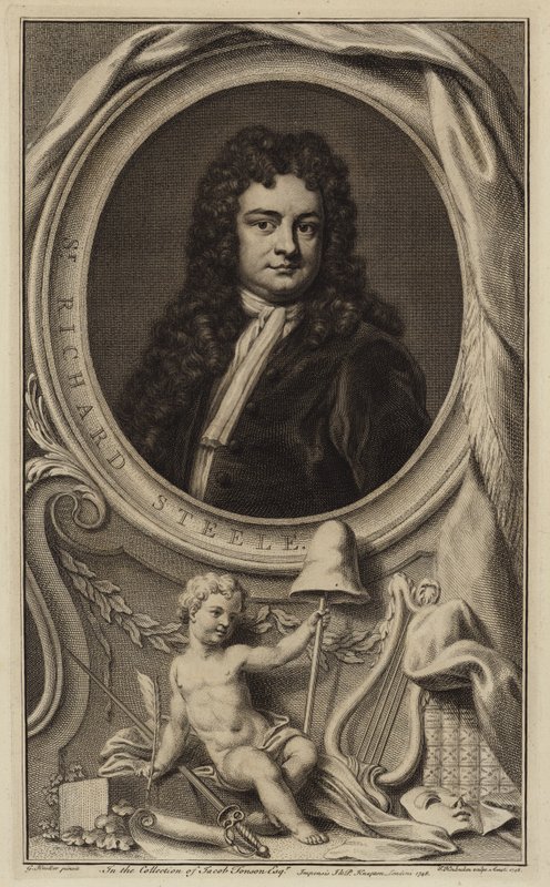 Sir Richard Steele , irský spisovatel, dramatik a politik (rytina) od Jacobus Houbraken