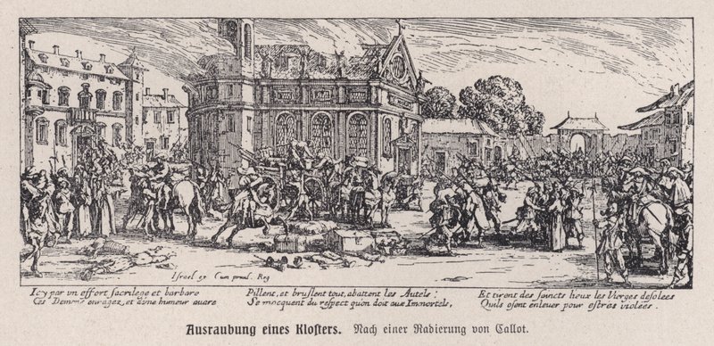 Zničení kláštera za třicetileté války od Jacques (after) Callot